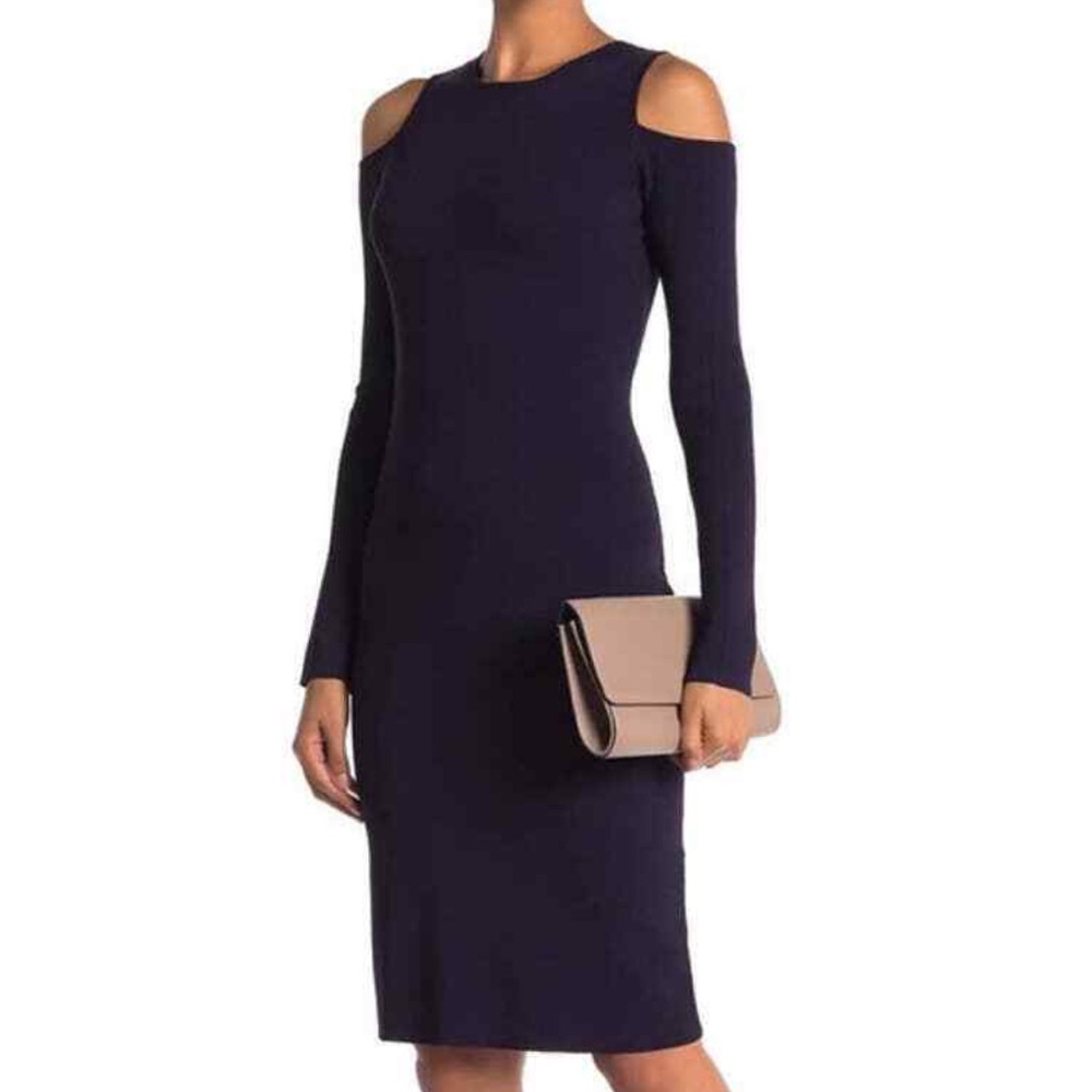 Eliza J Cold Shoulder Thick Knit Long Sleeve Black Cocktail Dress in Burgundy
